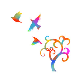 Obraz premium A stylized beautiful multi-colored tree with birds. Vector illustration