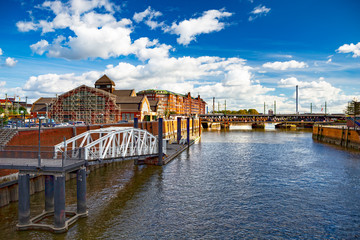 View of the Speicherstadt, also called as Hafen City, in Hamburg, Germany.