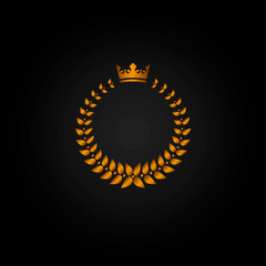 Isolated golden laurel wreath with crown. Vector illustration.