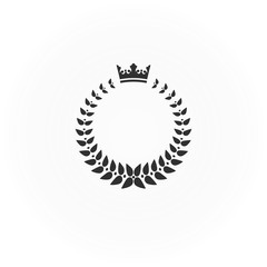 Isolated black laurel wreath with crown. Vector illustration.