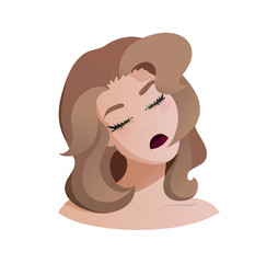 Young woman tilts her head to the right shoulder