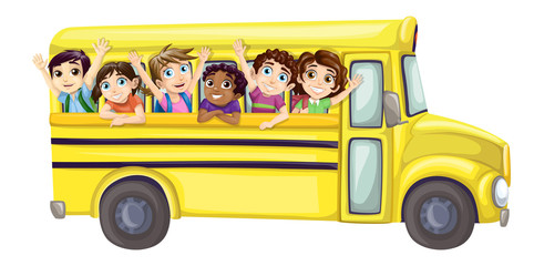 Yellow Bus With Students © GraphicMama