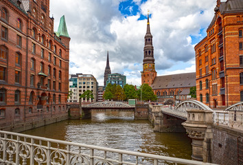 Fototapeta premium View of the Speicherstadt, also called as Hafen City, in Hamburg, Germany.