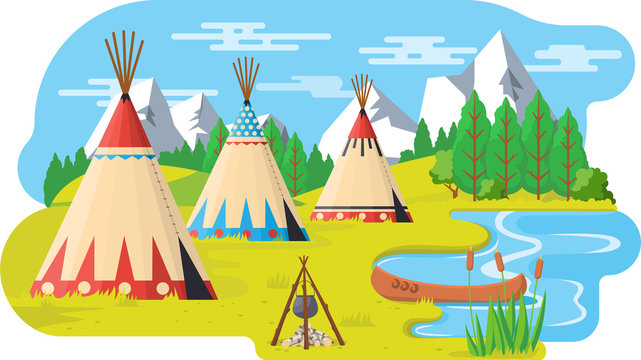 American Indian Landscape Vector Background Illustration
