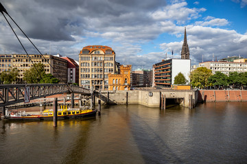 View of Hamburg across the river Elbe, Germany