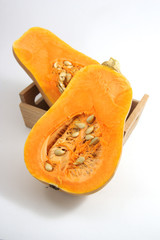 Two halves of a cucurbita moschata pumpkin