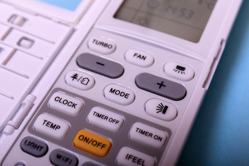 Air conditioner remote controller with wifi, isolate remote control on white, 21 celsius