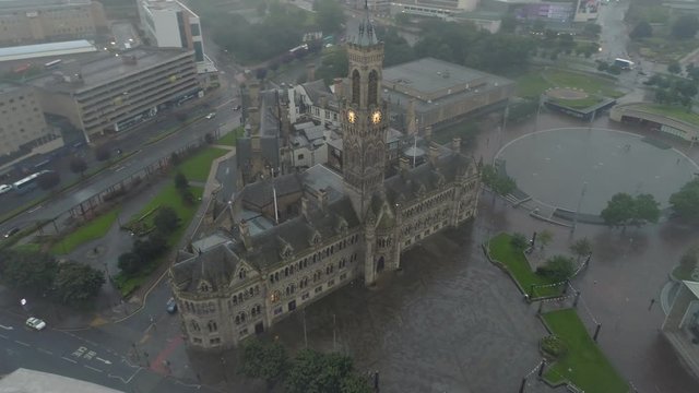 Drone Aerial Bradford City Centre Town Hall Spire City Centre Reveal