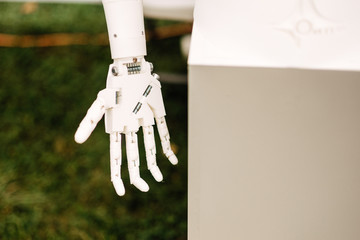 Extremely detailed futuristic robot cyborg detail.