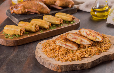 Oriental cordon blue chicken Meal with Mahshy and stuffed food