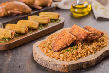 Oriental cordon blue chicken Meal with Mahshy and stuffed food