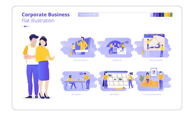 Set of illustration about business themes