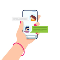 Girl and boy friends chat in messenger