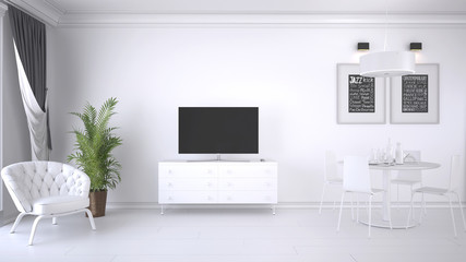 Large luxury modern bright interior room 3d illustration