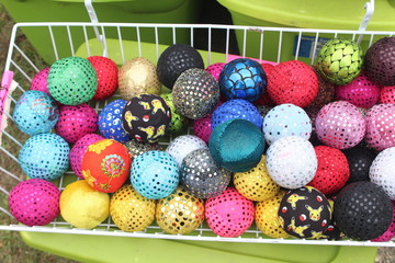 colorful balls in a basket