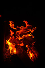 Fire. Tongues of flame. Photo of a beautiful bright fire. Fire, fire hazard, bonfire at the campsite.
