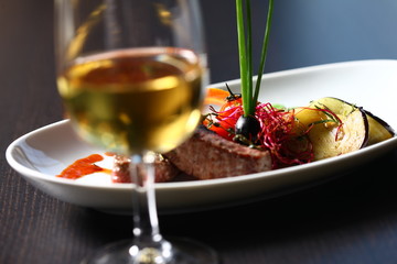 a good meal with wine