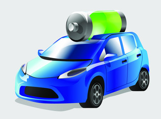 Electro car & battery vector illustration