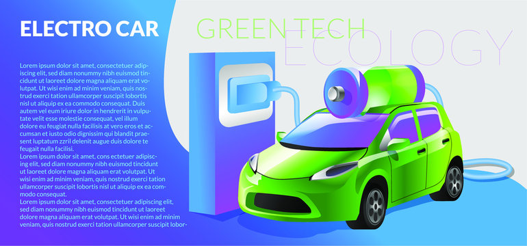 Electro car & battery vector illustration