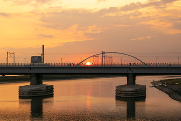 Fototapeta na wymiar Veur Lent in Nijmegen during sunset