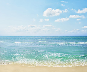 Fototapeta na wymiar Bright summer panorama view with clear sea