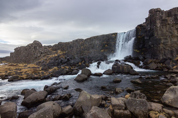 Fototapeta premium Öxarárfoss waterfall in Thingvellir N.P. (Iceland)