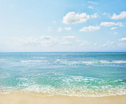 Bright summer panorama view with clear sea