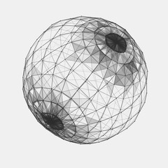 3d wireframe sphere. Abstract shape with connected lines and dots. Vector Illustration.