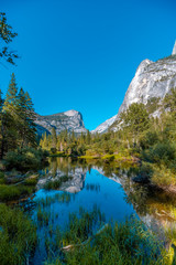 Reflections of Mirror lake in Yosemite. California, United States