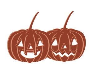 halloween pumpkin with scary face on white background