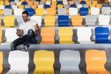 colorful bleachers in a pavilion