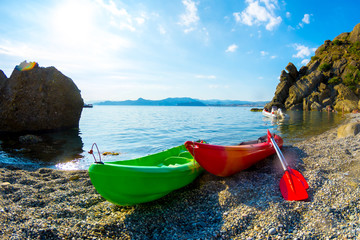 Kayaks on the beach