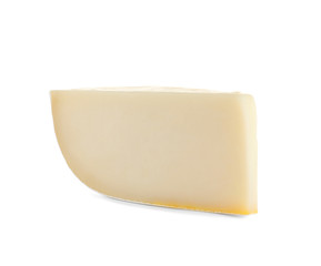 Piece of tasty grana padano cheese isolated on white