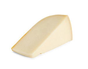 Piece of tasty grana padano cheese isolated on white