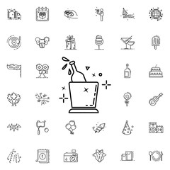 Bottle of champagne inbucket dusk style neon icon. Elements of birthday set. Simple icon for websites, web design, mobile app, info graphics