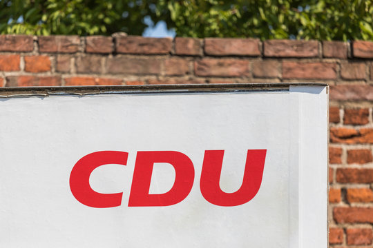 rathenow, brandenburg/germany - 26 08 19: cdu sign in rathenow germany