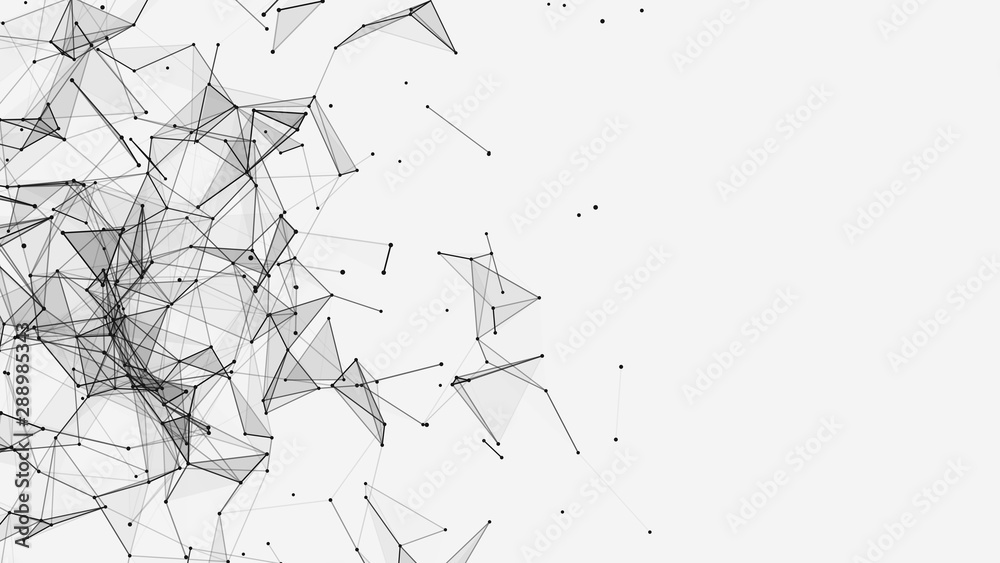 Fototapete Abstract background with connecting dots and lines. Network connection structure. Plexus effect. 3d rendering.