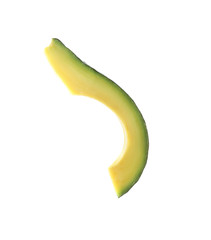 Slice of ripe avocado on white background