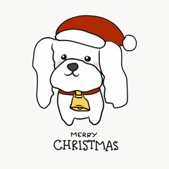 Poodle dog wear Santa hat Merry Christmas cartoon vector illustration