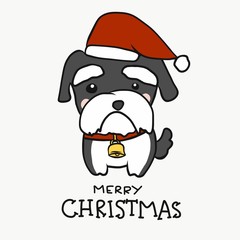 Terrier dog wear santa hat Merry Christmas cartoon vector illustration