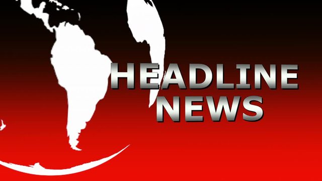 Headline News intro sequence in red with spinning globe. Can be used for news broadcast production or tv station.
