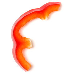 red pepper slice part isolated on white background cutout. Top view, flat lay.