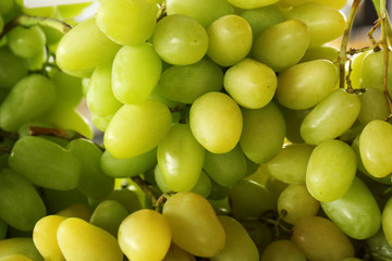 Fresh ripe juicy white grapes as background, closeup view