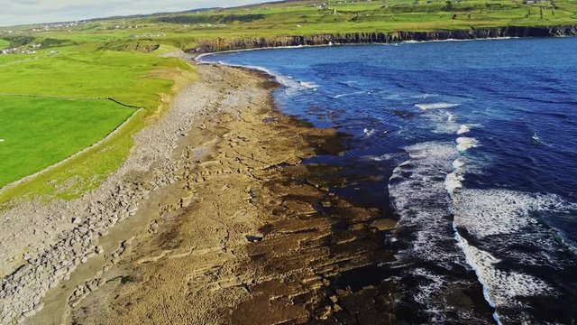 4K Aerial view of beach in Doolin, Clare, Ireland