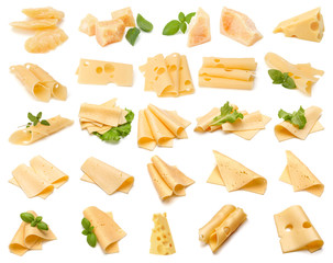 Cheese collection isolated on white background. Set of different cheeses.