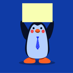 Simple Blue Cute Penguin doing business in flat design style