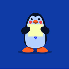 Simple Blue Cute Penguin doing business in flat design style