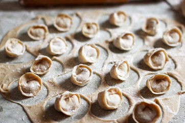 Homemade dumplings with minced meat for dinner