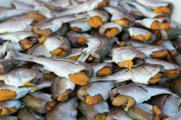 Dried fish in the seafood market, Sun dried fish.