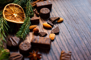 christmas composition on a wooden background
